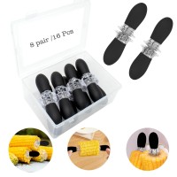 16Pcs8 Pairs Black Corn Holders Peouwnes Stainless Steel Corn Cob Holders Corn On The Cob Skewers Corn On The Grill Interlock