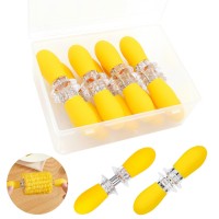 16Pcs8 Pairs Yellow Corn Holders Peouwnes Stainless Steel Corn Cob Holders Corn On The Cob Skewers Corn On The Grill Interloc