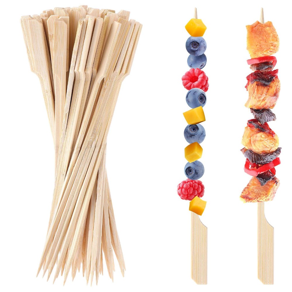 8 Inch Bamboo Skewers 100 Pcs Bamboo Sticks For Cocktail Appetizer Toothpicks Kabab Skewers Picks Paddle Wooden Skewers For Coc