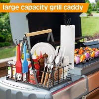 Grill Caddy With Paper Towel Holder Picnic Bbq Condiment Utensil Organizer Caddy For Outdoor Kitchen Rv Camping Accessories