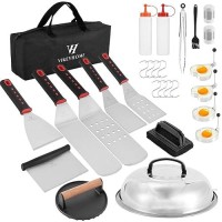 Vikeyhome Griddle Accessories Kit  28 Pcs Griddle Grill Tools Set  Professional Grill Bbq Spatula Set With Basting Cover  Spatula  Scraper  Bottle  Tongs  Egg Ring