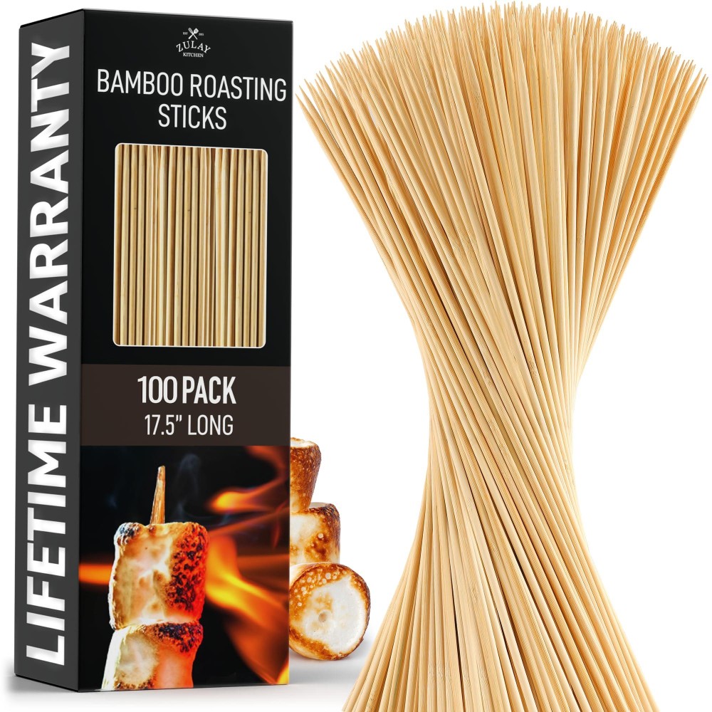 Zulay 100 Pack Bamboo Wooden Skewers 175 Marshmallow Roasting Sticks Barbeque Skewers For Campfire Authentic Bamboo Sti