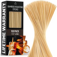 Zulay 100 Pack Bamboo Wooden Skewers 175 Marshmallow Roasting Sticks Barbeque Skewers For Campfire Authentic Bamboo Sti