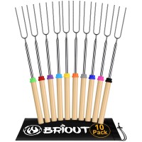 Briout Extendable Stainless Steel Roasting Sticks Smores Sticks For Fire Pit Long 32 Inch Smore Skewers Hot Dog Fork Campfire