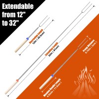 Briout Extendable Stainless Steel Roasting Sticks Smores Sticks For Fire Pit Long 32 Inch Smore Skewers Hot Dog Fork Campfire