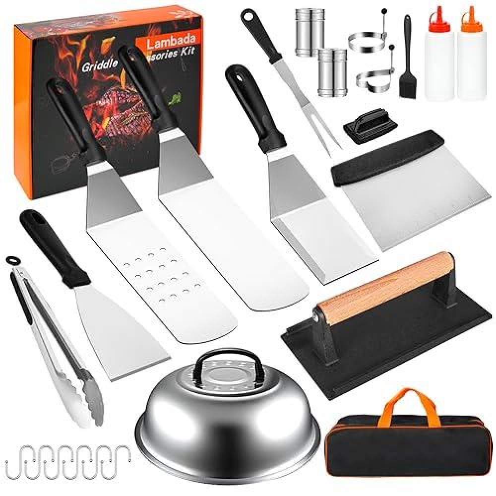 24Pcs Griddle Accessories Kit  Flat Top Grill Accessories Set For Blackstone  Grilling Accessories With Enlarged Spatula Kit  Scraper  Basting Cover  For Camp Chef Outdoor Bbq