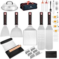 Griddle Accessories Kits  30 Pcs Griddle Grill Tools Set  Professional Grill Bbq Spatula Set With Basting Cover  Spatula  Scraper  Bottle  Tongs  Egg Ring