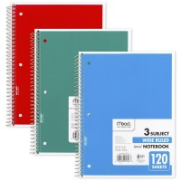 Mead Spiral Notebook 3 Subject Wide Ruled Paper 120 Sheets 1012 X 8 Color Selected For You 1 Count 05746