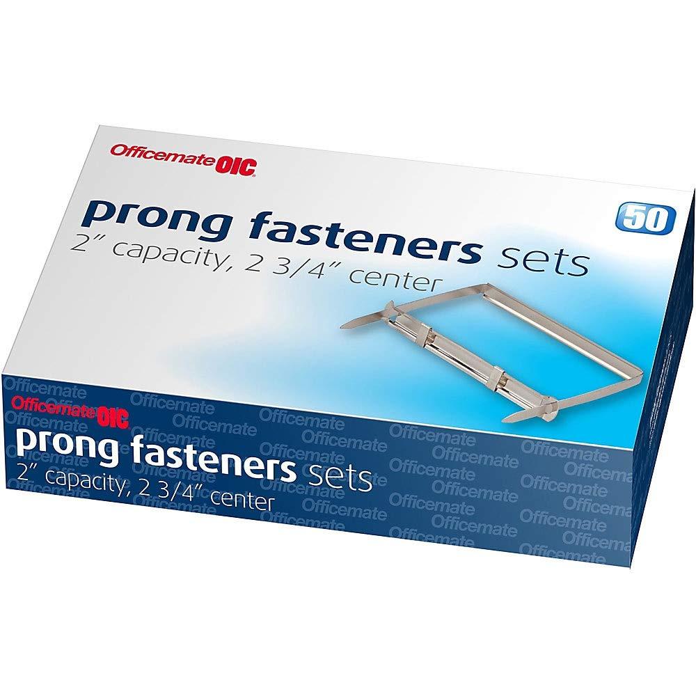 Officemate Prong Paper Fasteners 2 Inch Capacity 275 Inch Base Box Of 50 Complete Sets 99852 Silver