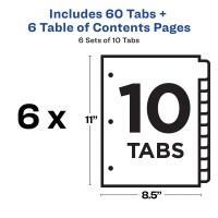 Avery 10 Tab Dividers For 3 Ring Binders Customizable Table Of Contents Multicolor Tabs 6 Sets 11188