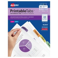 Avery Printable Selfadhesive Plastic Tabs 134 Repositionable Adhesive Assorted Colors Pack Of 80 16283