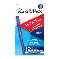 Paper Mate Write Bros Ballpoint Pens Fine Point 08Mm Blue 12 Count