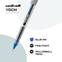 Uniball Vision Rollerball Pens Fine Point 07 Mm Gray Barrel Blue Ink Pack Of 12