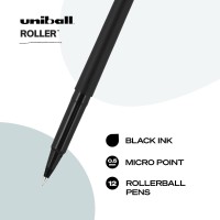 Uniball Roller Rollerball Pens Fine Point Micro Tip 05Mm Black 12 Pack