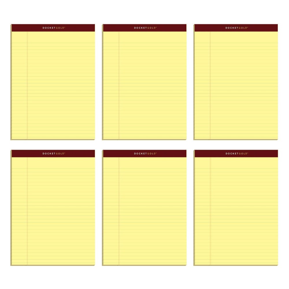 Tops Docket Gold Writing Pads 812 X 1134 Legal Rule Canary Paper Perforated 50 Sheets 6 Pack 63956