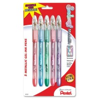 Pentel Sunburst Metallic Gel Pen Medium Line Permanent Assorted Ink 5 Pack K908Mbp5M