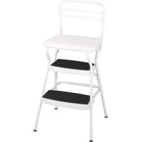 Cosco Stylaire Retro Chair Step Stool With Flipup Vinyl Seat White