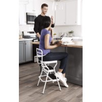 Cosco Stylaire Retro Chair Step Stool With Flipup Vinyl Seat White