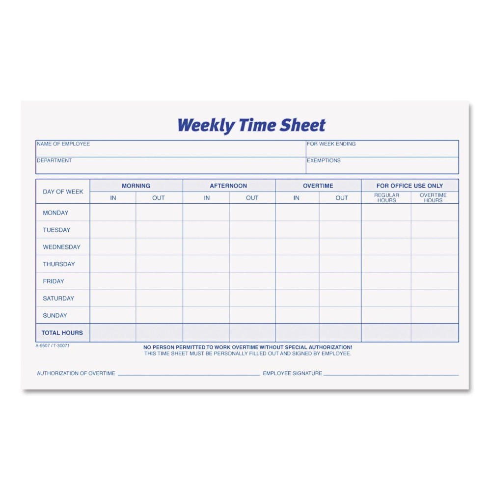 Tops Weekly Employee Time Sheet 85 X 55 Inches 100 Sheets Per Pad 2 Padspack 30071 Purple White