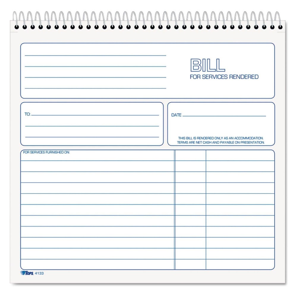 Tops 2Part Carbonless Bill For Services Rendered Book 85 X 825 Inches 50 Sheets White 4133