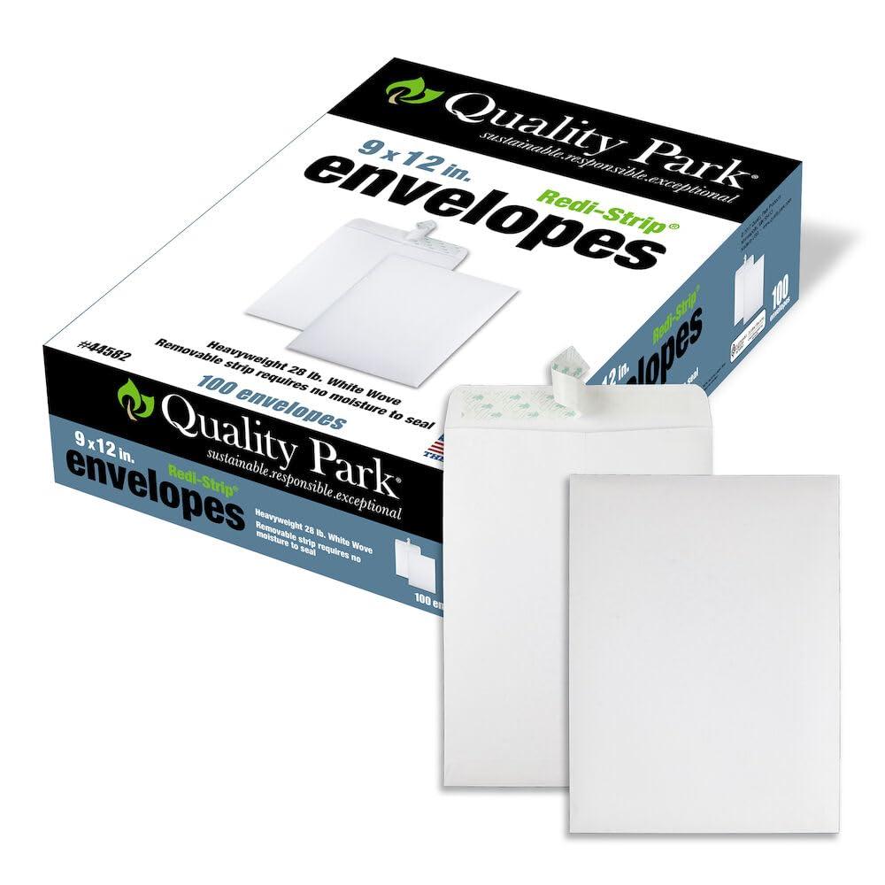 Quality Park 9 X 12 Selfsealing Catalog Envelopes For Mailing Organizing And Storage White Wove Heavy 28Lb Paper 100