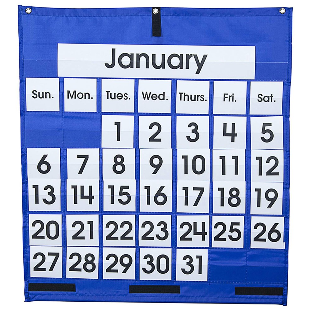 Carson Dellosa Blue Monthly Calendar Pocket Chart 43 Clear Pockets With 72 Cards Classroom Management