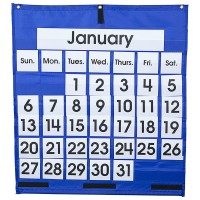 Carson Dellosa Blue Monthly Calendar Pocket Chart 43 Clear Pockets With 72 Cards Classroom Management