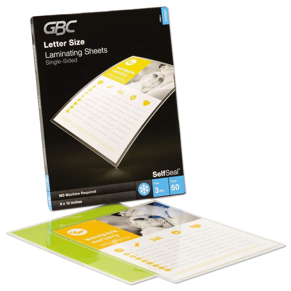 Gbc Swingline Laminating Sheets Self Adhesive Pouches Letter Size Glossy 3 Mil Self Seal 50 Pack 3747307