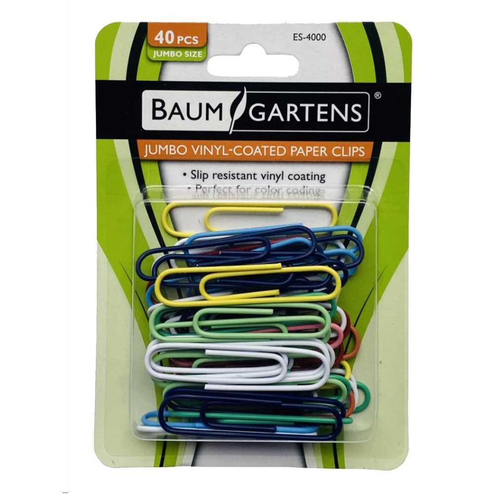 Baumgartens Vinylcoated Paper Clips Jumbo Size Pack Of 40