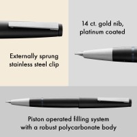 Lamy 2000 Black Elegant Fountain Pen In Robust Fibreglass Barrel 14 Ct Gold Nib Partially Platinumplated Nib Size M