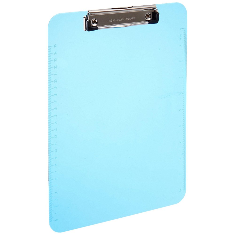 Charles Leonard Transparent Plastic Clipboard With Low Profile Clip And Pull Out Hook Letter Size Neon Blue 1 Each 89715