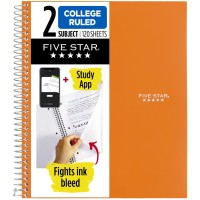 Five Star Spiral Notebook Study App 2 Subject College Ruled 812 X 11 120 Sheets Fights Ink Bleed Purple Orange G