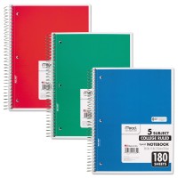 Mead Spiral Notebook 5 Subject College Ruled Paper 180 Sheets 1012 X 8 Color Selected For You 1 Count 05682