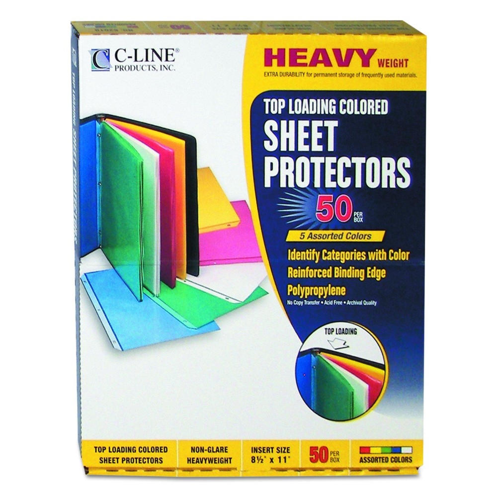 Cline 62010 Colored Polypropylene Sheet Protector Assorted Colors 2 11 X 8 12 Box Of 50