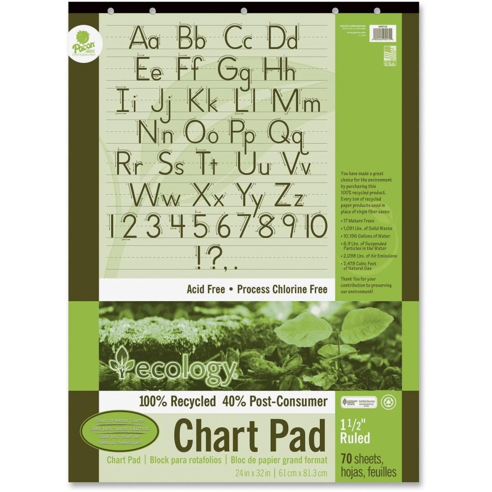 Ecology Recycled Chart Pad 112 Inch Ruled 32 X 24 Inches 70 Sheets