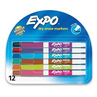 Expo Low Odor Dry Erase Markers Fine Tip Assorted Colors 12 Count