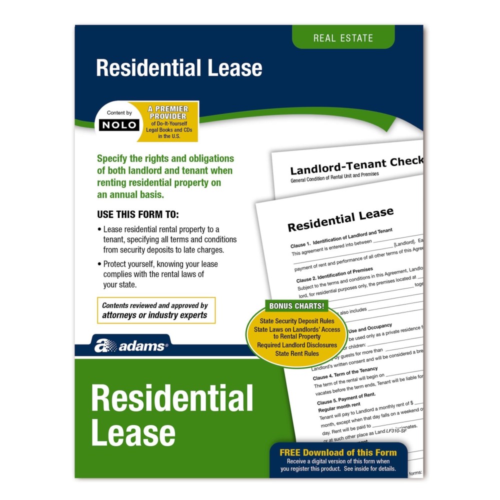 Adams Residential Lease Forms And Instructions Print And Downloadable Lf310