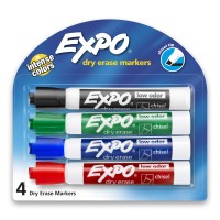 Expo Lowodor Dry Erase Markers Chisel Tip Assorted Colors 4Count