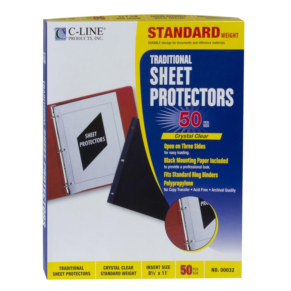 Cline Traditional Standard Weight Poly Sheet Protectors Clear 85 X 11 Inches 50 Per Box 00032