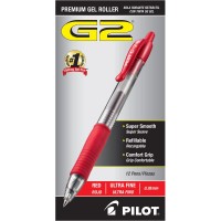 Pilot G2 Premium Refillable Retractable Rolling Ball Gel Pens Ultra Fine Point Red Ink 12Pack 31279