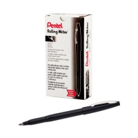 Pentel Rolling Writer Pens Medium Point 08 Mm Black Barrel Black Ink Pack Of 12 Pens