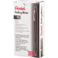 Pentel Rolling Writer Pens Medium Point 08 Mm Black Barrel Black Ink Pack Of 12 Pens