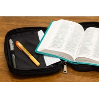 Black Zipper Pocket Microfiber Fabric Paper Back Bible Cover Case With Handle