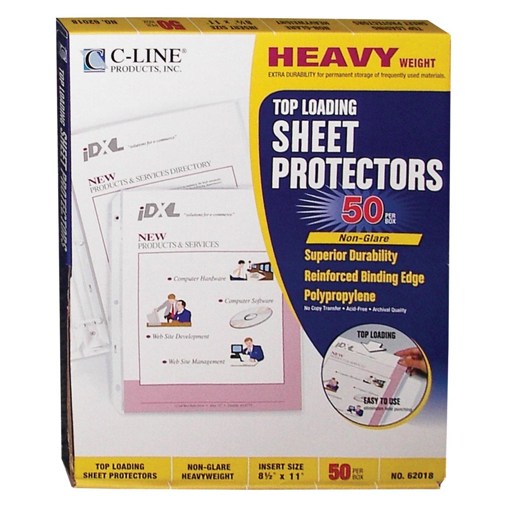 Cline Top Loading Heavyweight Poly Sheet Protectors Nonglare 85 X 11 Inches 50 Per Box 62018