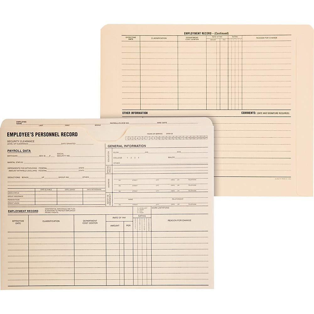 Quality Park Personnel Record Jacket Flat Expansion 912 X 1134 Inches 100 Per Box Qua69999