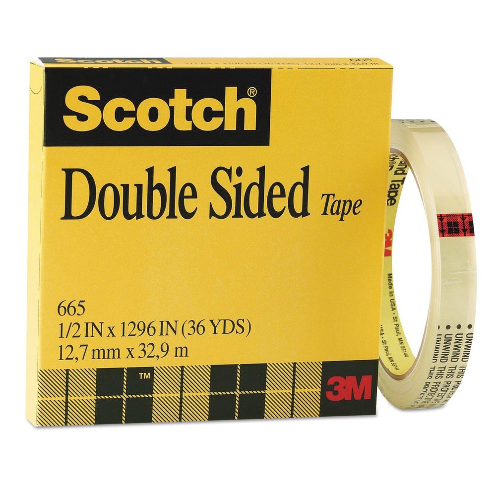 Scotch 665121296 Doublesided Tape 12Inch X 1296Inch 3Inch Core Clear