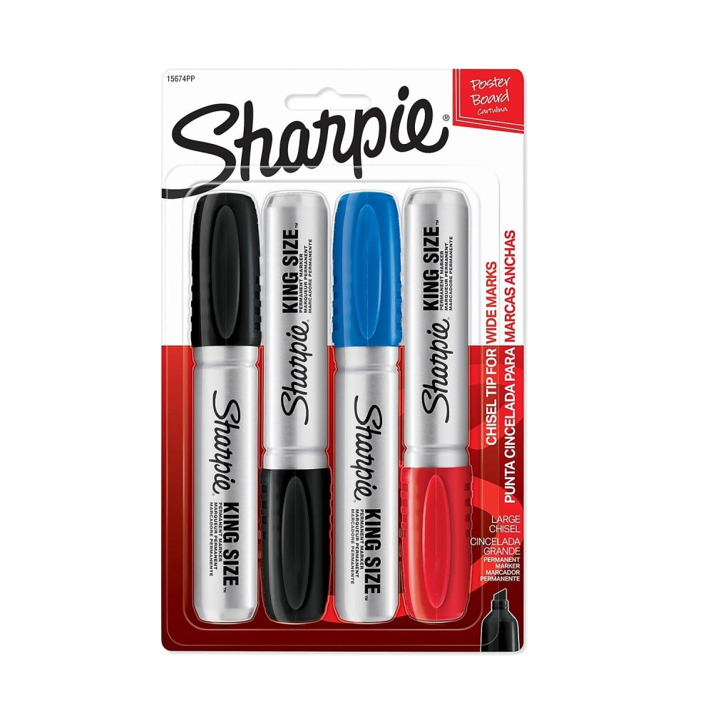 Sharpie King Size Permanent Marker Large Chisel Tip Great For Poster Boards Assorted 4 Count