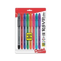 Pentel Rsvp Ballpoint Pens Medium Point 10 Mm Clear Barrel Assorted Ink Colors Pack Of 8