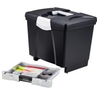 Storex Portable File Box With Bottom Drawer Letter Size Black 61513U01C