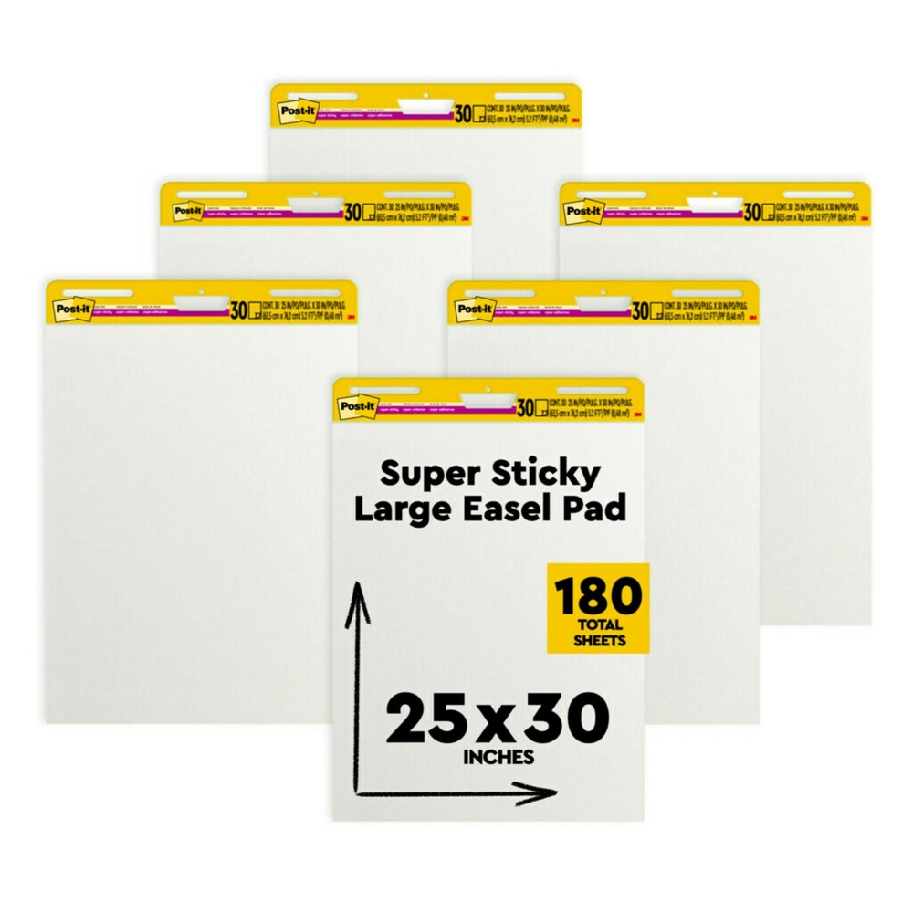 Postit Super Sticky Easel Pad 25 X 30 Inches 30 Sheetspad 6 Pads Large White Premium Self Stick Flip Chart Paper Super St